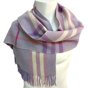 Giku (Binki) Lavender Plaid Wool Scarf 🇯🇵 – Soft Pastel Check – Made in Japan